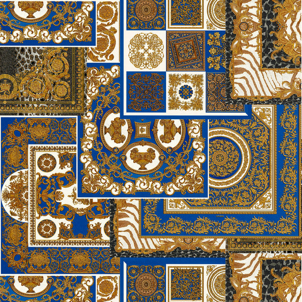 Sample - Versace Tapestry Wallpaper - Gold/Blue/White