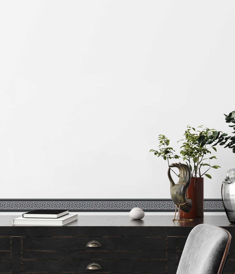 Metallic Meander Border - Black and Silver - Self Adhesive