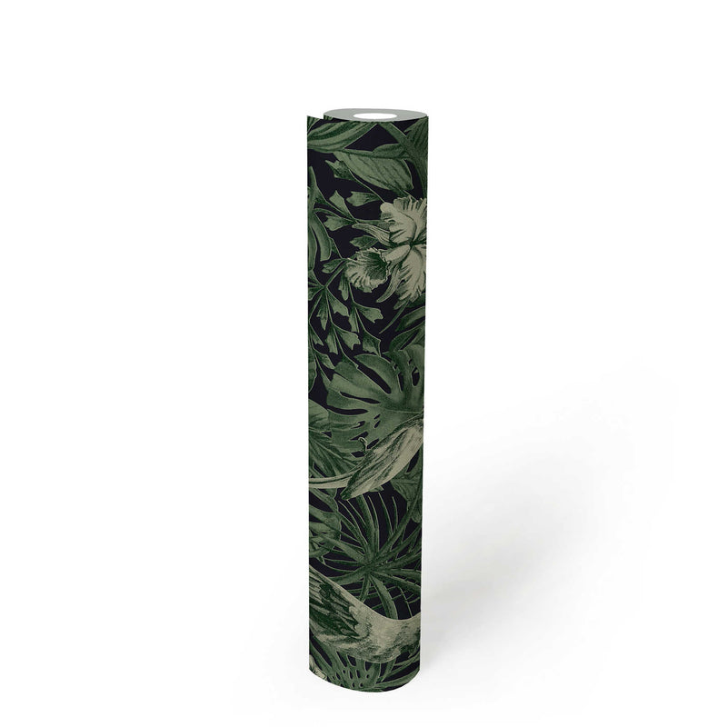 Jungle Parrots Wallpaper - Green + Black