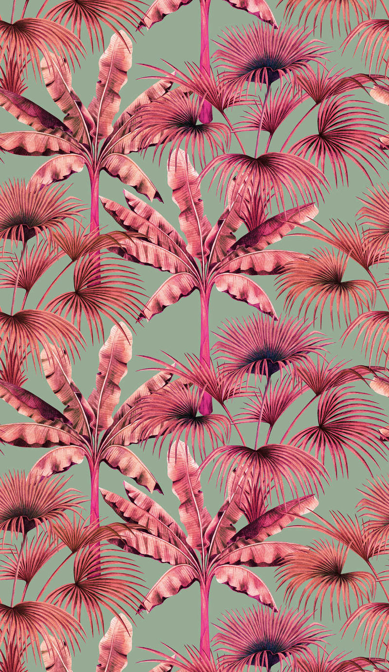 Miami Trees - Hybrid Wallpaper Mural - Sunset Pink