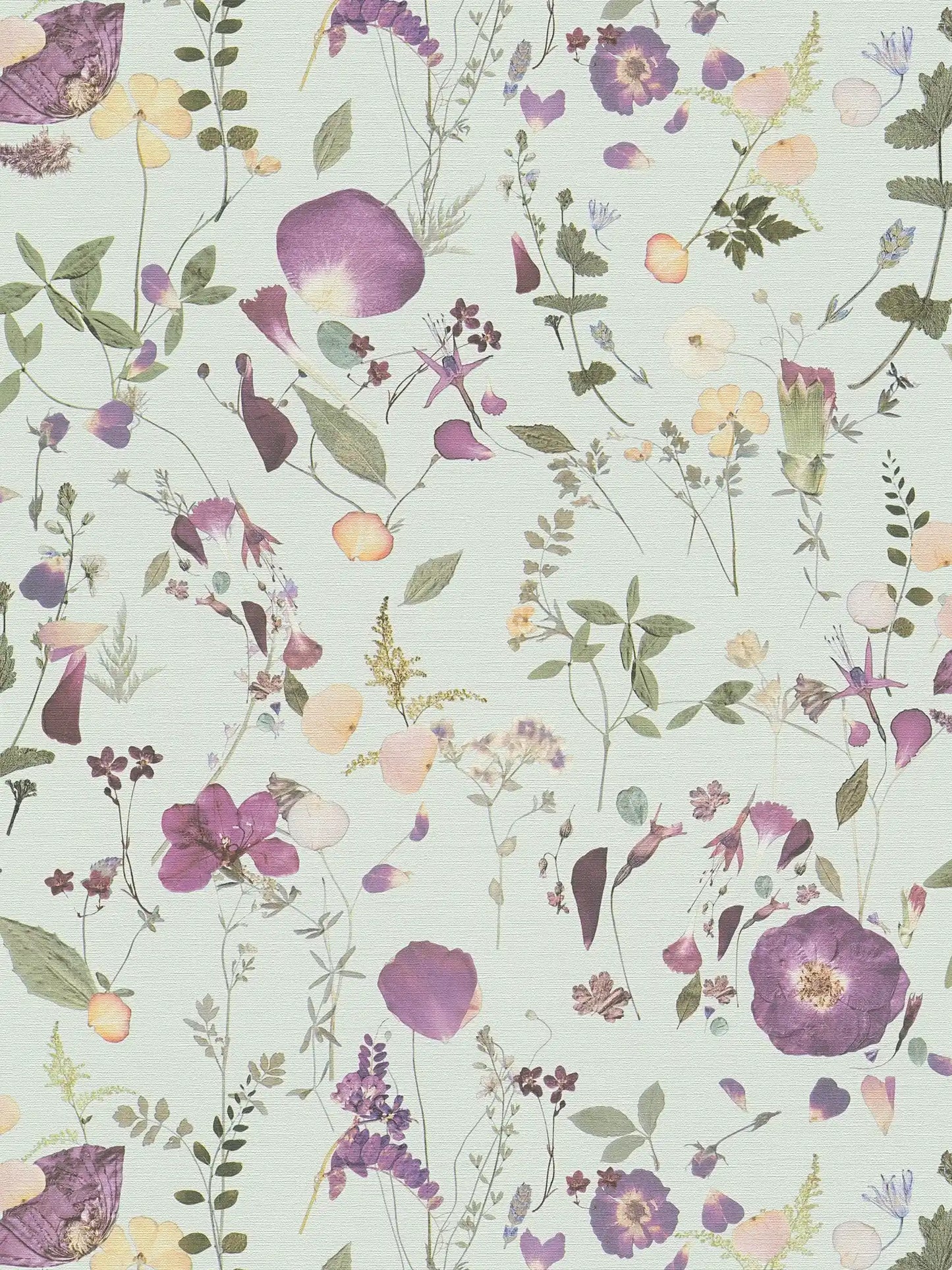 Sample - Country Floral Bouquet Wallpaper - Green/Violet/Yellow