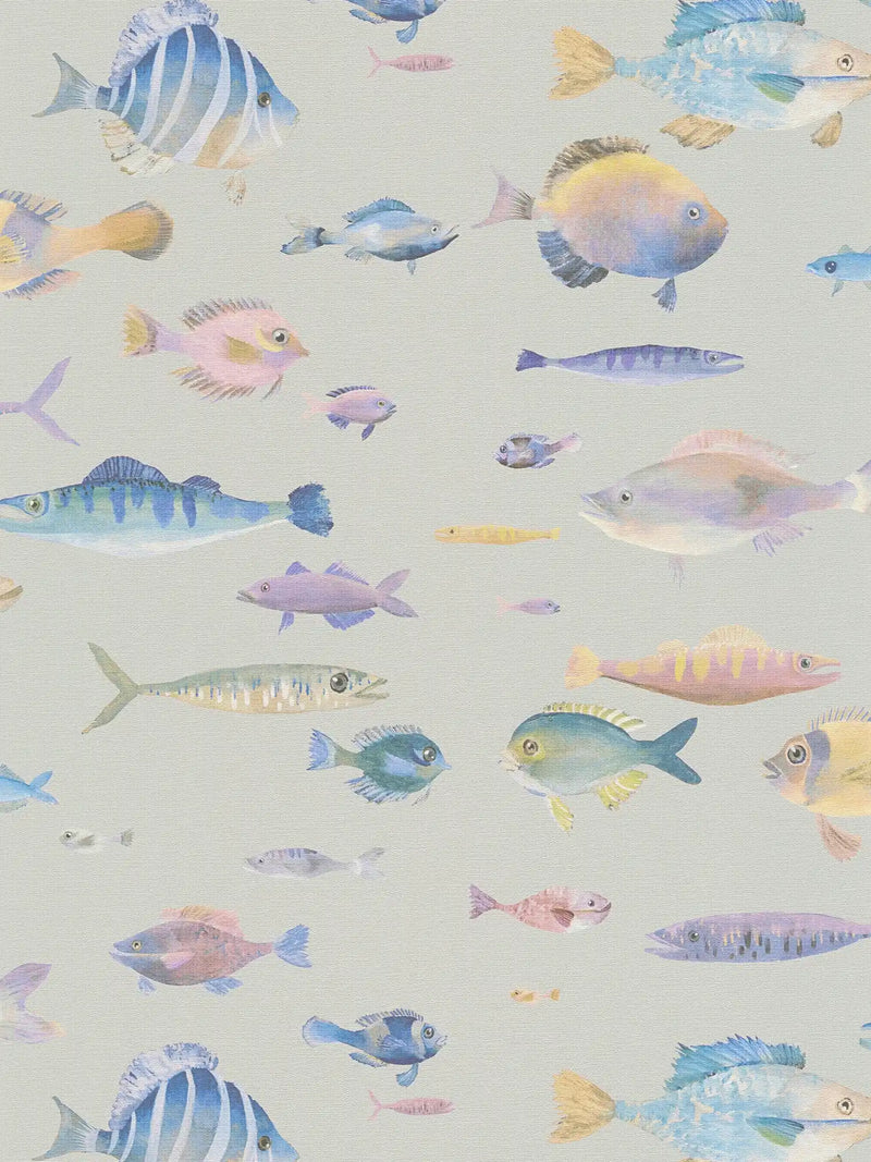 Sample - School's Out - fish wallpaper, beige