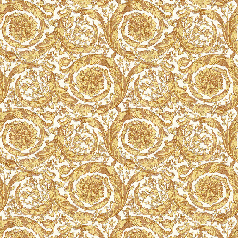 Sample - Versace Floral Garland Wallpaper - Gold/Beige