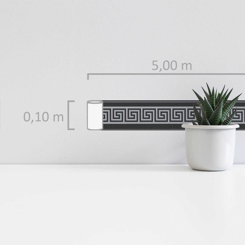 Metallic Meander Border - Black and Silver - Self Adhesive