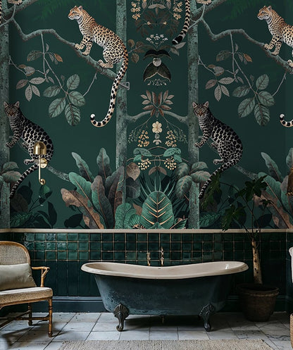 Panthera Mural Hybrid Wallpaper - Forest Green