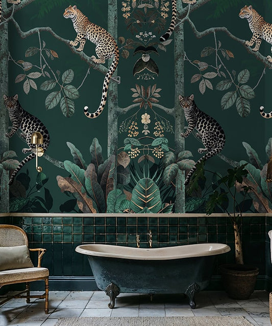 Panthera Mural Hybrid Wallpaper - Forest Green