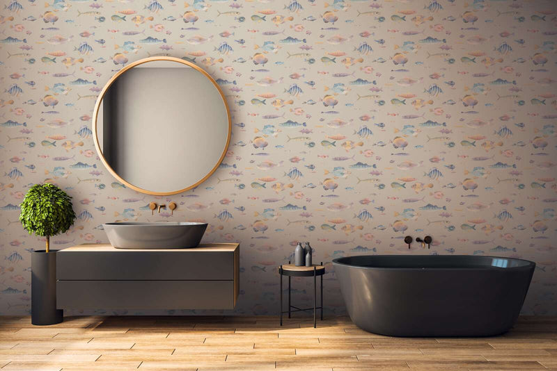 School's Out - fish wallpaper, beige