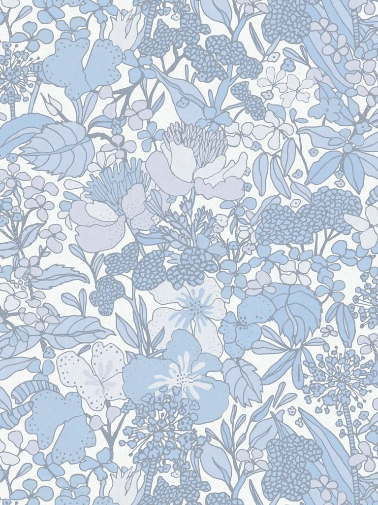 Floral Impression Wallpaper - Blue & White