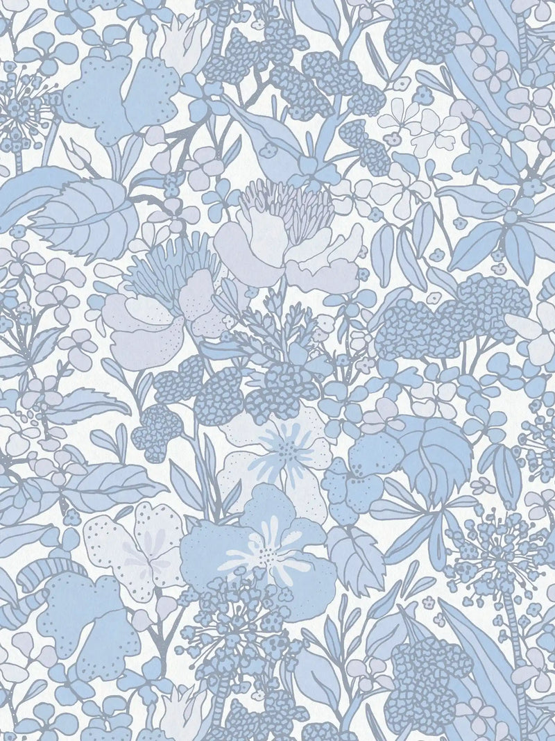 Sample - Floral Impression Wallpaper - Blue + White
