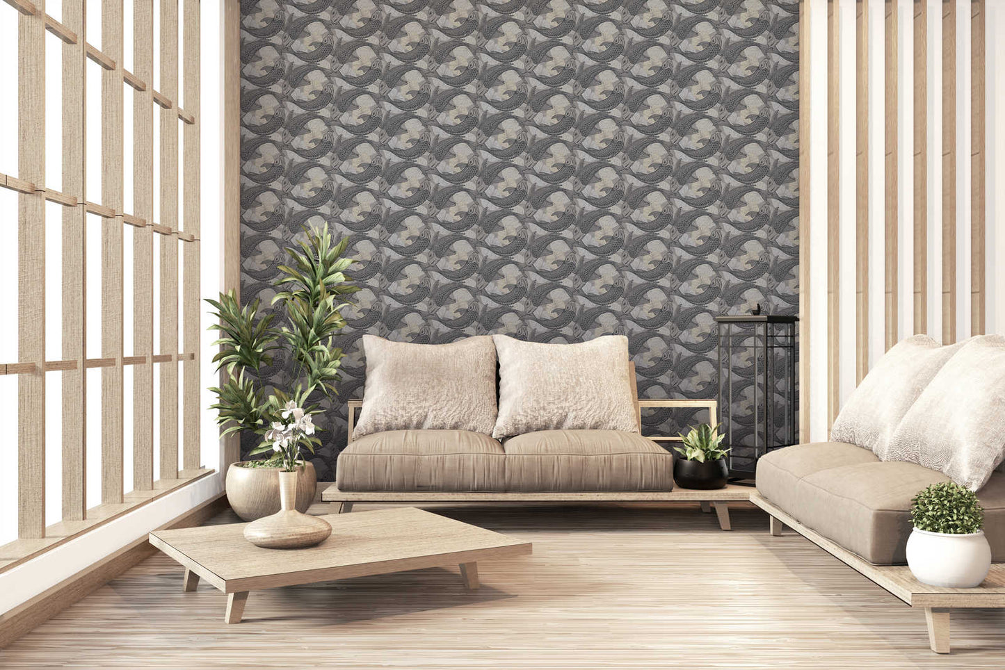 Tokyo Fish Bowl Wallpaper - Beige/Grey/Black - Discontinuing
