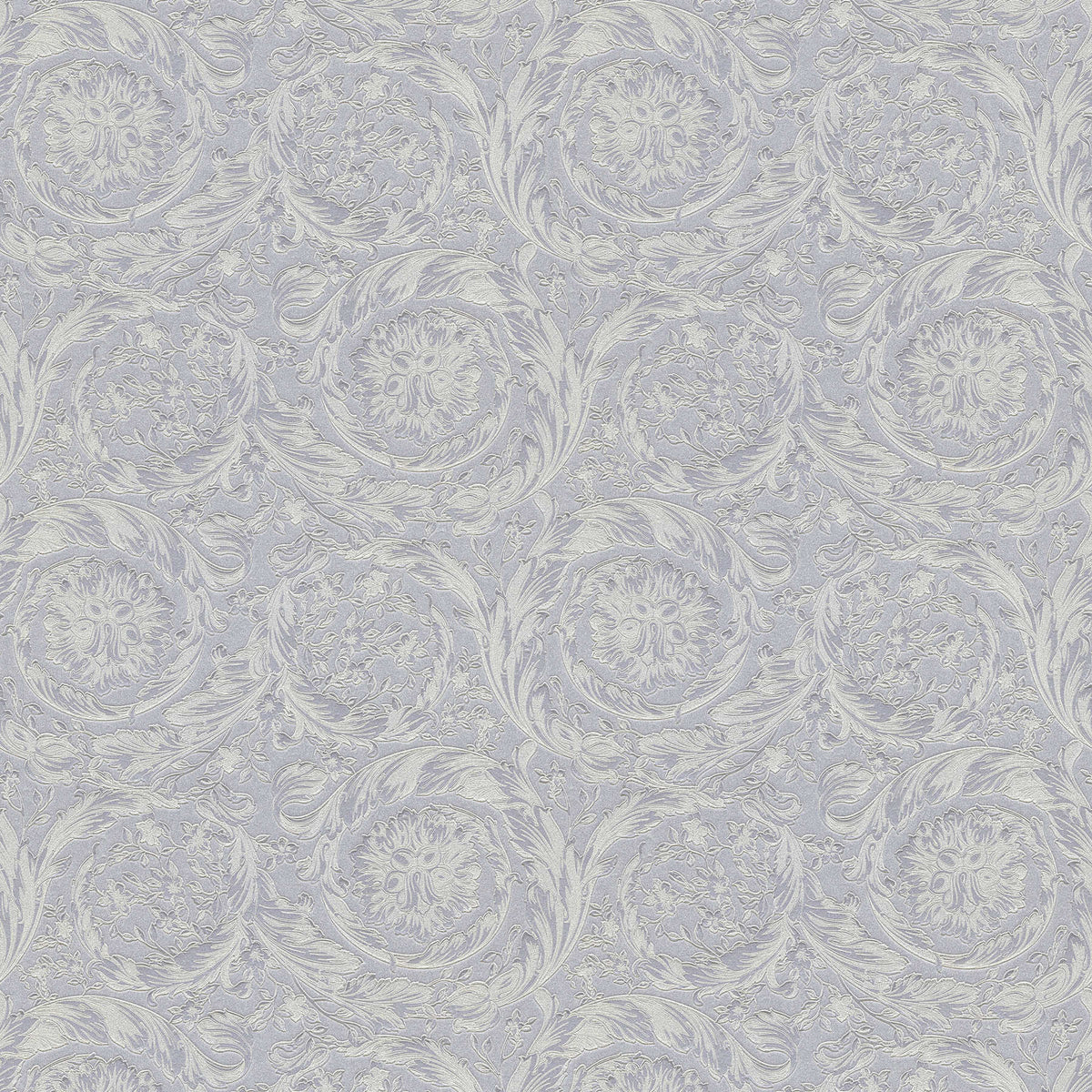 Sample - Versace Floral Garland Wallpaper - Silver/Grey