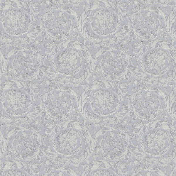 Sample - Versace Floral Garland Wallpaper - Silver/Grey
