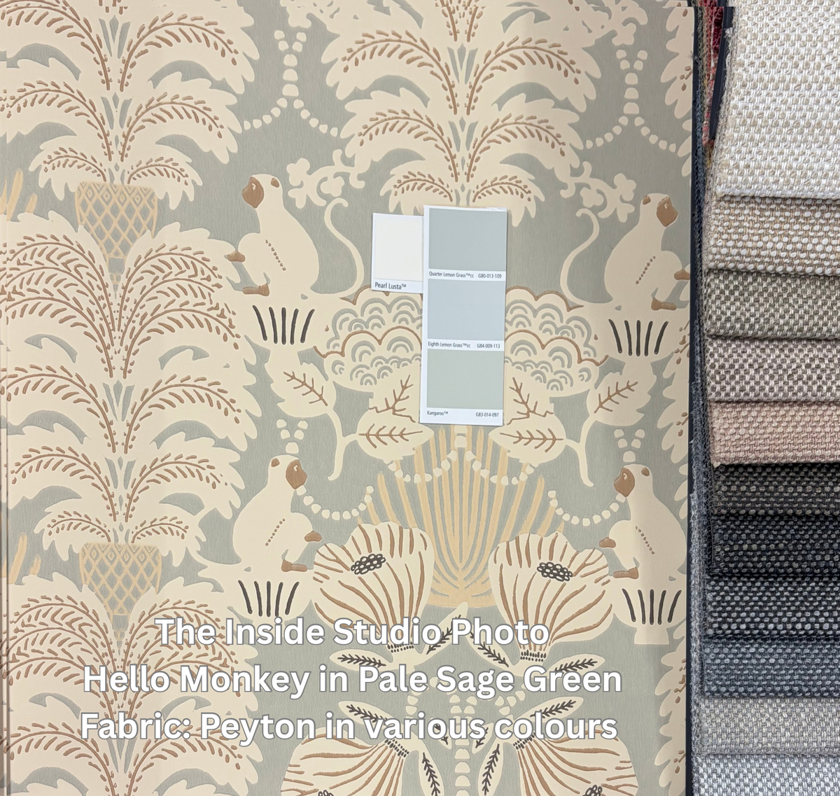 Hello Monkey Wallpaper - Pale Sage Green