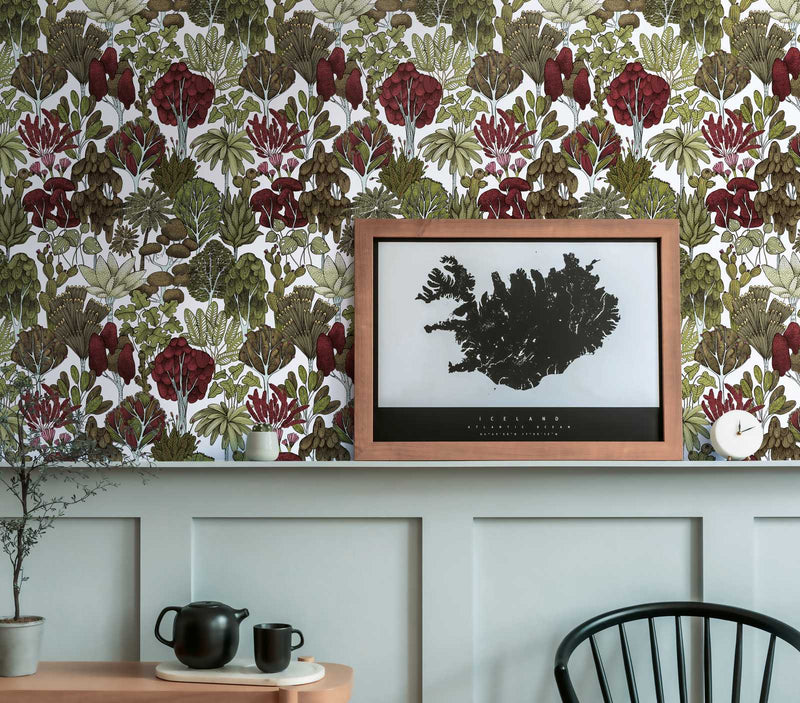 Exotic Oasis Wallpaper  - White/Red