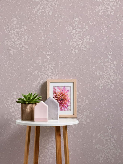 Mauve Floral Vinyl Wallpaper - Mauve - Due January 2027