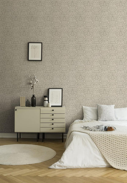 Ornaments Baroque Textiled Wallpaper - Beige/Brown