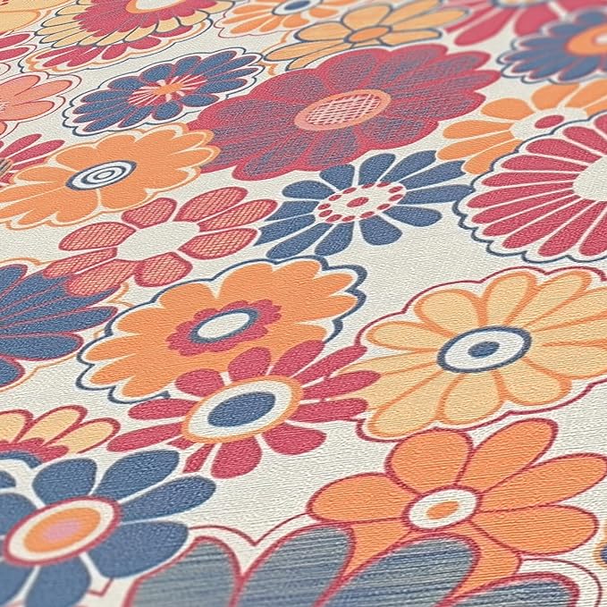 Retro Flowers Wallpaper - 5 Colours