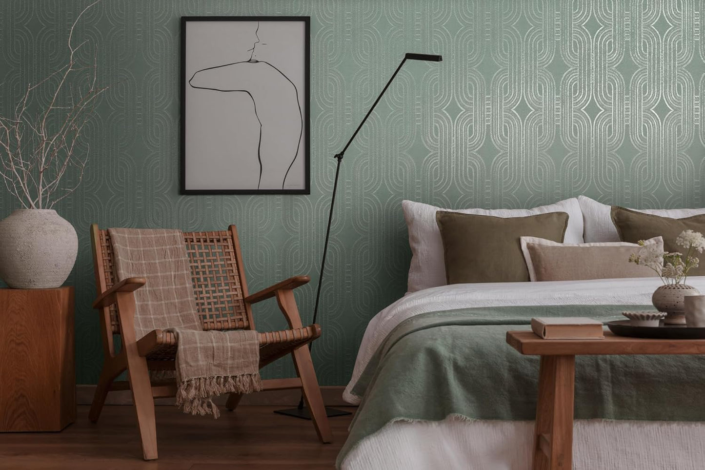 French Affair Wallpaper - Green Metallic
