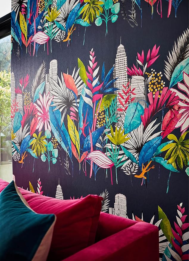 Urban Tropic Wallpaper - Indigo Midnight