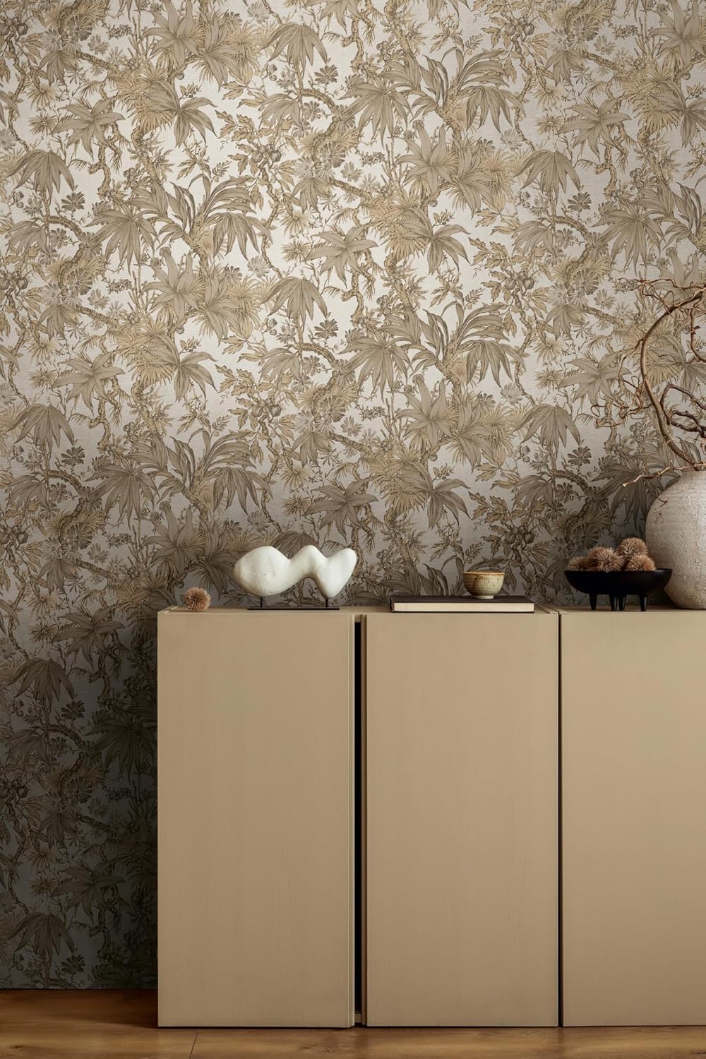 Sepia Memories -  Jungle Wallpaper - Beige Metallic