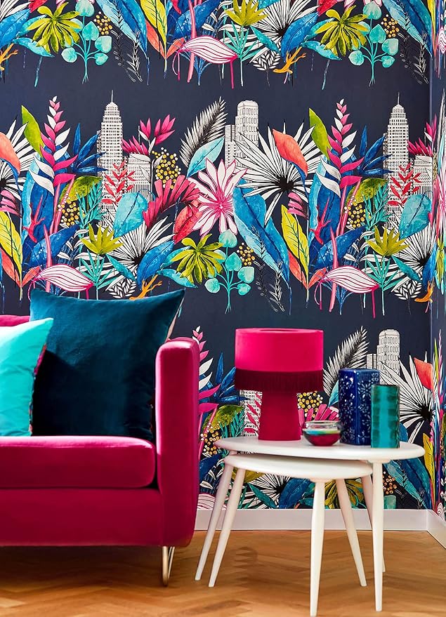 Urban Tropic Wallpaper - Indigo Midnight