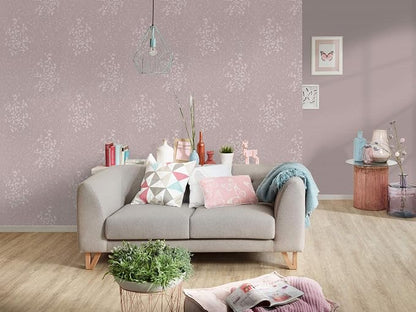 Mauve Floral Vinyl Wallpaper - Mauve - Due January 2027