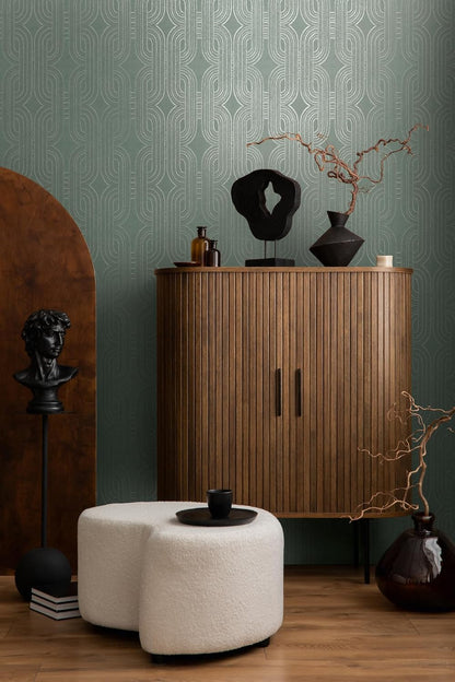 French Affair Wallpaper - Green Metallic