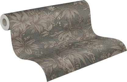 Sepia Memories -  Jungle Wallpaper - Grey Metallic