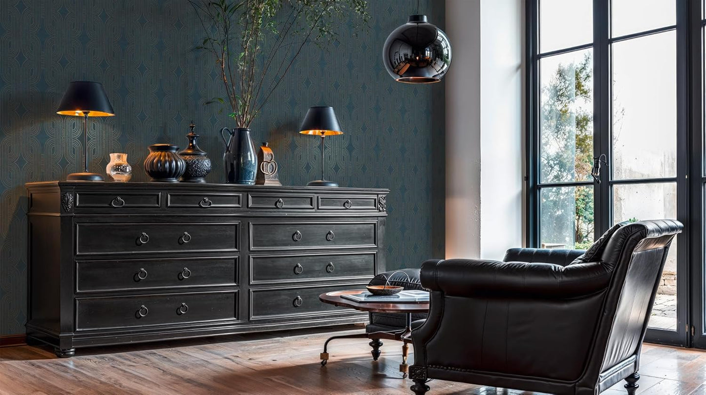 French Affair Wallpaper - Blue Metallic