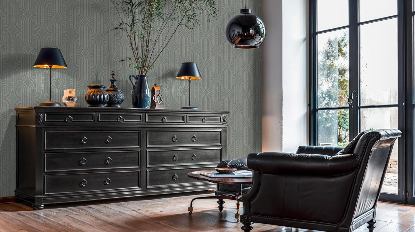 French Affair Wallpaper - Green Metallic