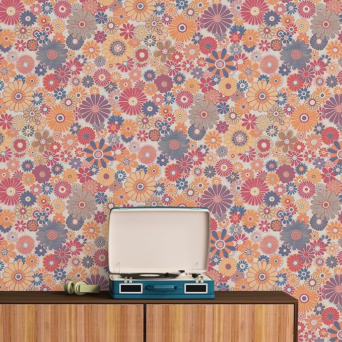 Retro Flowers Wallpaper - 5 Colours