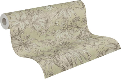 Sepia Memories -  Jungle Wallpaper - Green Metallic