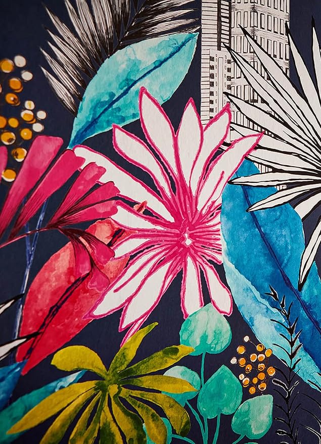 Urban Tropic Wallpaper - Indigo Midnight