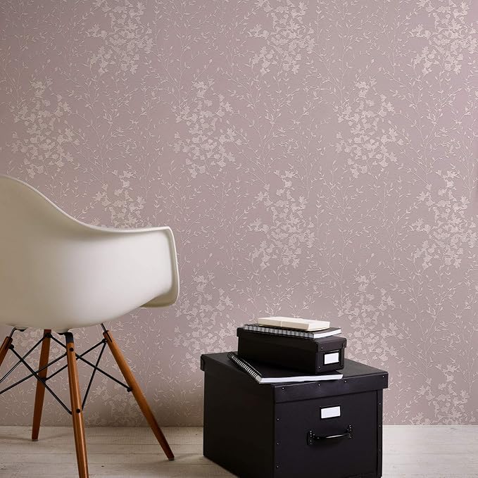 Mauve Floral Vinyl Wallpaper - Mauve - Due January 2027