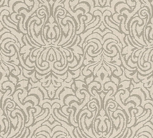 Ornaments Baroque Textiled Wallpaper - Beige/Brown