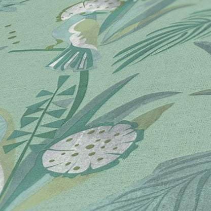 Jungle Birds Vinyl Wallpaper - Green - Discontinuing