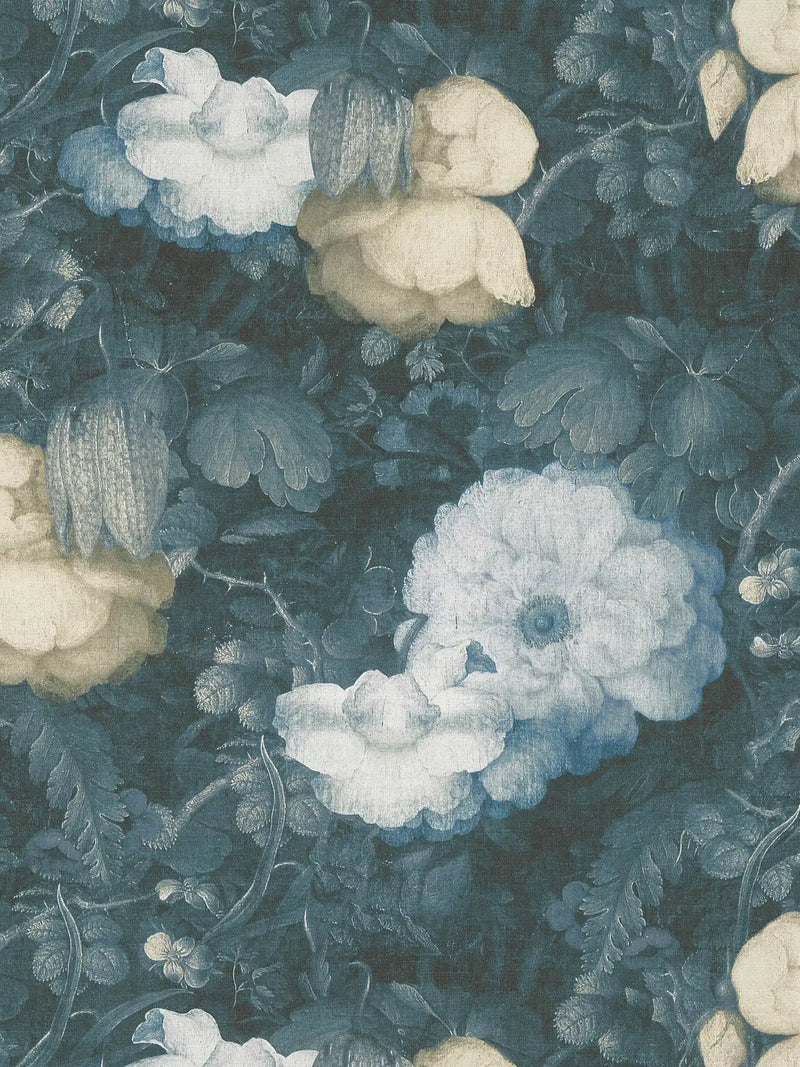 Sample - Dutch Floral Wallpaper - Blue