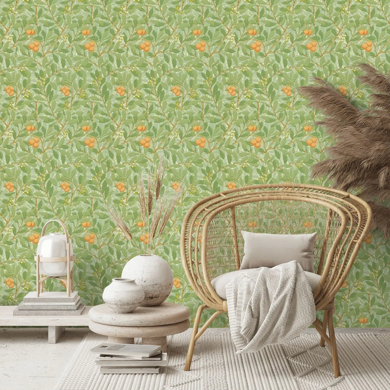 Arbutus by Morris Wallpaper - Green/Terracotta