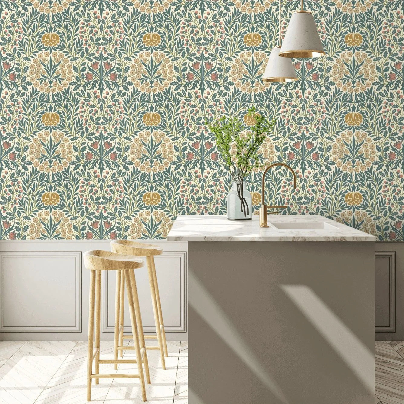 Daisy & Oak Wallpaper - Madder / Teal