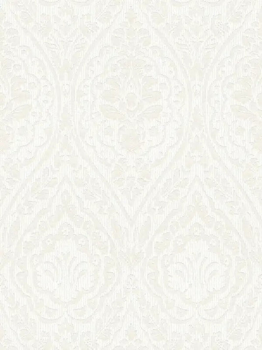 Textured Damask Textured Wallpaper - White