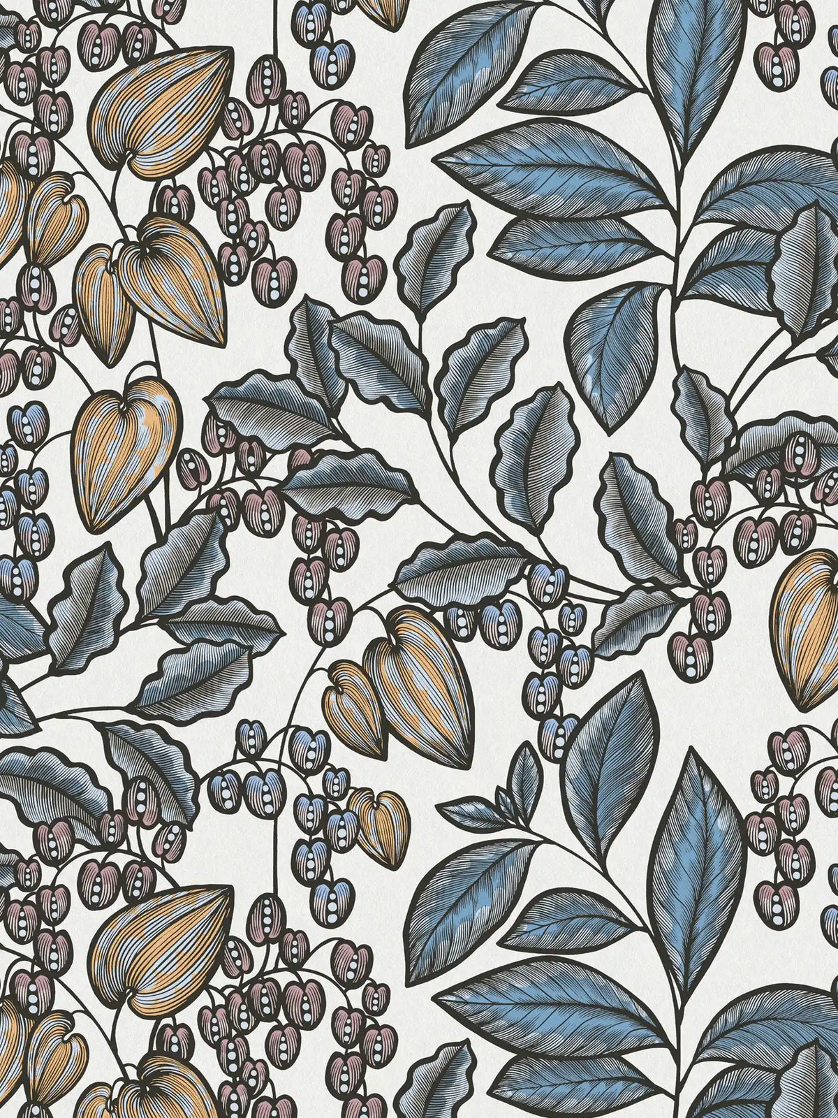 Sample - Floral Vine Wallpaper - White/Blue