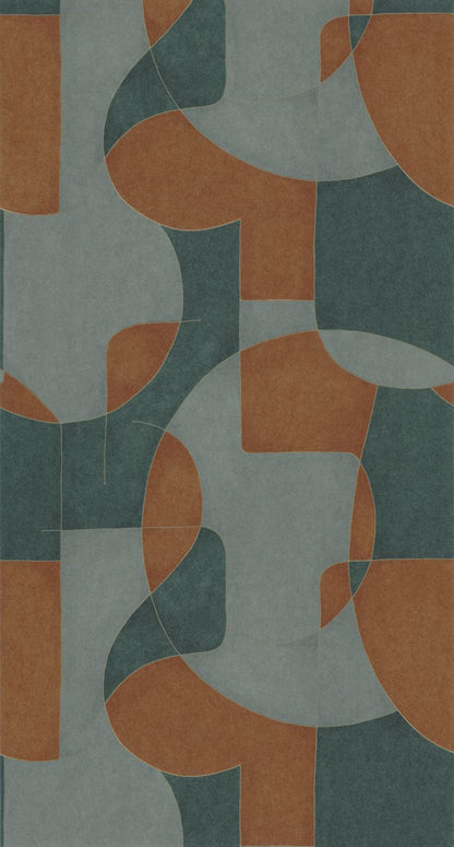 Op'art Geometric Wallpaper - Green/Copper