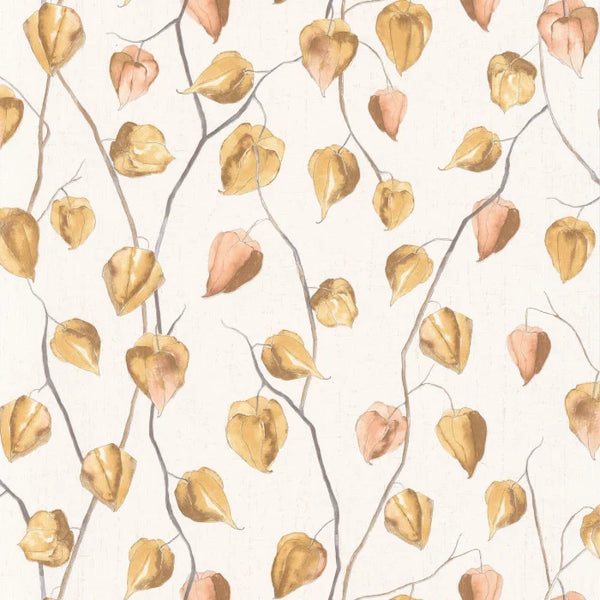 Sample - Lanternes Ginkgo Wallpaper - Yellow on White