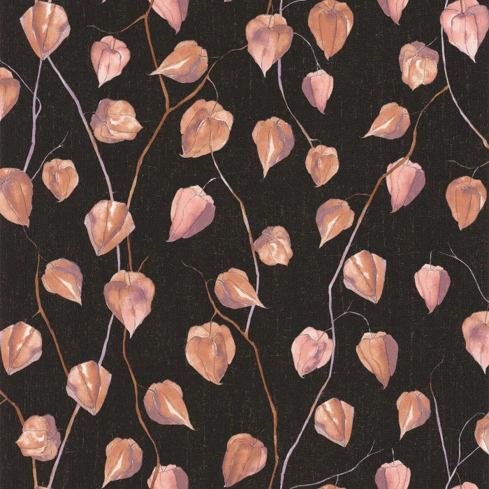 Lanternes Ginkgo Wallpaper - Red on Black