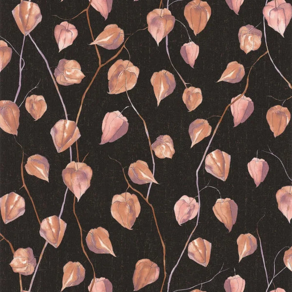 Sample - Lanternes Ginkgo Wallpaper - Red on Black
