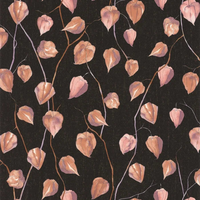 Sample - Lanternes Ginkgo Wallpaper - Red on Black