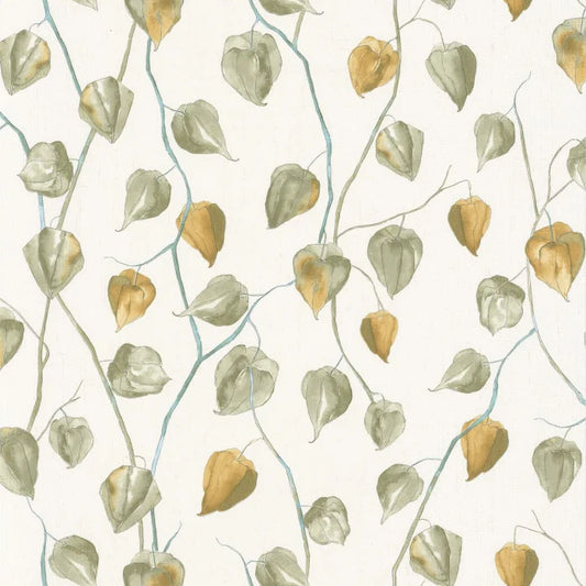 Lanternes Ginkgo Wallpaper - Sage on White