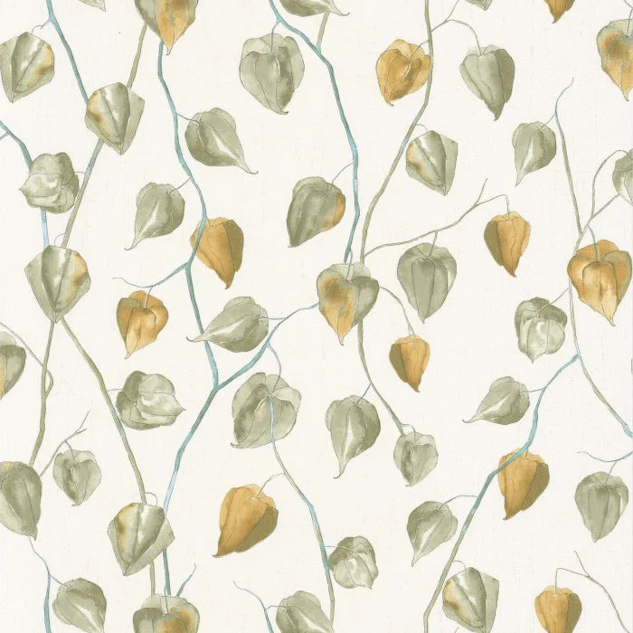 Sample - Lanternes Ginkgo Wallpaper - Sage on White