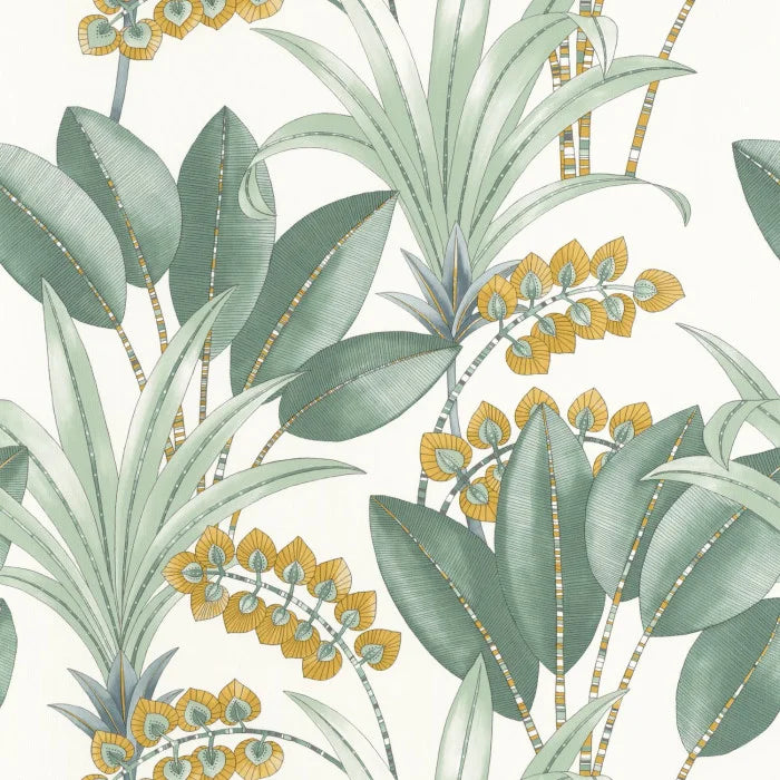Sample - Palma Wallpaper - White/Teal