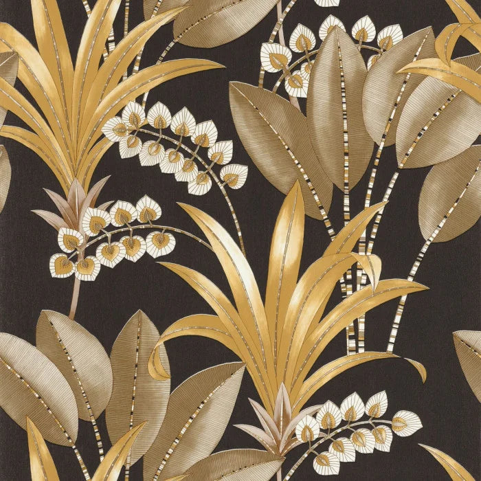 Sample - Palma Wallpaper - Black/Gold